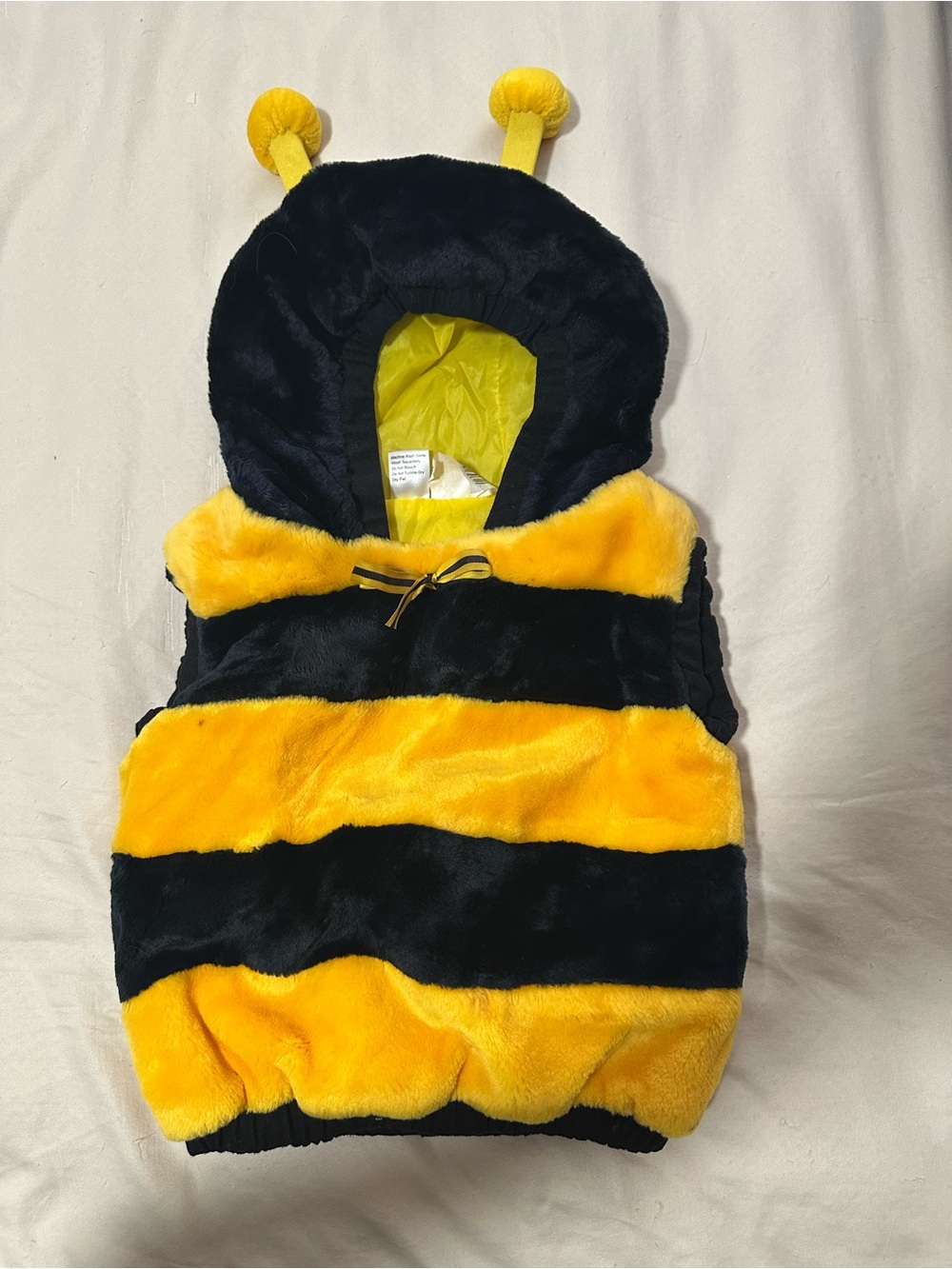 Kids Plush Bee Hooded Vest in Yellow and Black